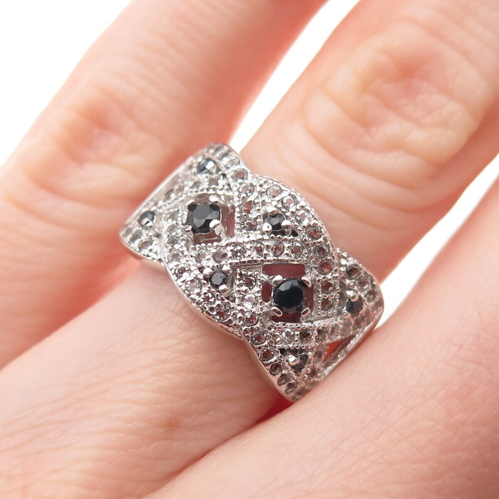 DEE BERKLE 925 Sterling Silver Real Round-Cut Sapphire & White Topaz Ring Size 5